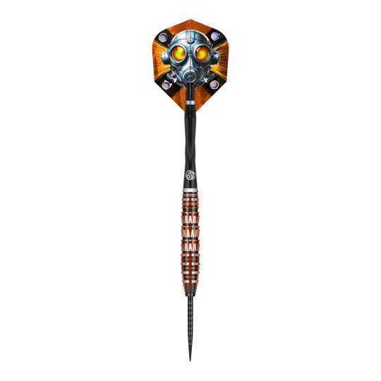 Dardos Shot Badlands Rustin de acero - 23 g Dieses Bild zeigt den Shot Badlands Rustin Steeldarts - 23g. Der Dartpfeil ist in Nahaufnahme abgebildet.