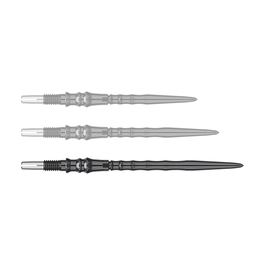 Puntas de dardos de acero Target Japan Premium Swiss Point - Negras Zu sehen sind schwarze Steeldartspitzen, SwissPoint, 40 mm von Target Japan Premium. Die Einzelspitze ist im Detail abgebildet.