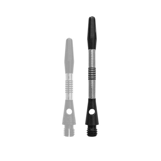 Ejes de aluminio Bulls NL Cetra - Negro Gezeigt wird ein schwarzer Aluminium-Schaft für Dartpfeile. Der Schaft hat eine Länge von 34mm.