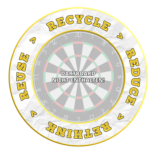McDart Reciclar Reducir Repensar Reutilizar Marco de dardos Das Bild zeigt das Produkt mit dem Dateinamen MSF-C7_McDart_Recyle_Reuse_Reduce_Rethink_Surround_Gelb_3. Es handelt sich um einen gelben Dartboard-Surround mit Umweltslogan.