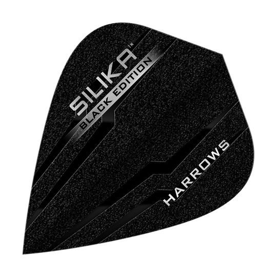 Vuelos de cometa Harrows Silika Black Edition Das Bild zeigt ein Harrows Silika Black-Edition Kite Flight in schwarzem Design. Auf der Oberfläche stehen die Wörter "Silika Black Edition" und "Harrows" in silberner Schrift.