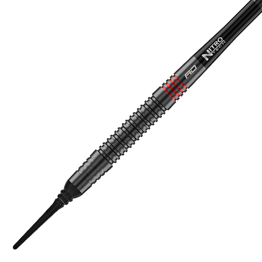Dardos blandos Red Dragon Jonny Clayton RD-ADV - 18 g Die Abbildung zeigt die Red Dragon Jonny Clayton RD-ADV Softdarts - 18g. Ein einzelner Softdart wird seitlich gezeigt.