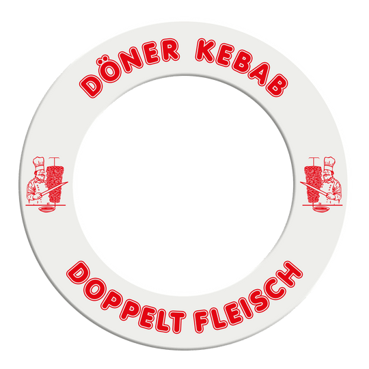 Marco para dardos McDart Döner Kebab - Con texto personalizado Abgebildet ist das McDart Dartboard Surround Döner mit Wunschtext. Das Bild zeigt das Produkt in Detailansicht.