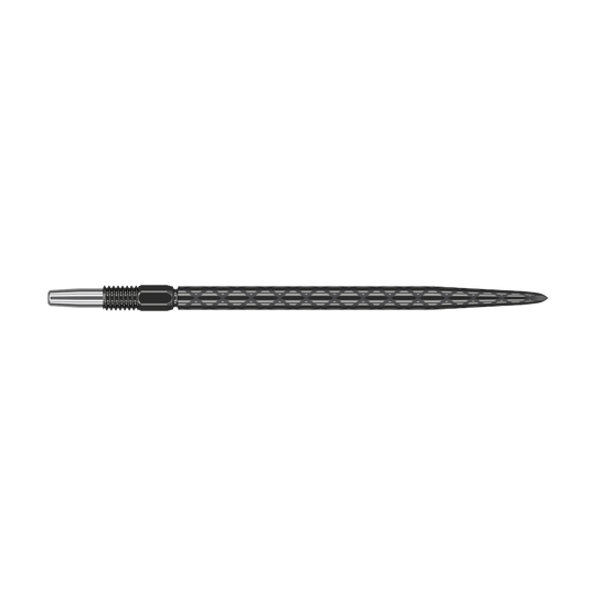 Puntas de dardos Target Swiss Diamond Pro Black Points Dies ist eine schwarze Dartspitze mit diamantförmiger Struktur. Sie ist schlank und misst etwa 40 mm in der Länge.