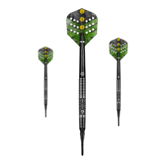 Dardos blandos Shot Devon Petersen The Courage Shot Devon Petersen The Courage Softdarts mit detailliertem Flight-Design. Die Darts sind beobachtbar angeordnet.