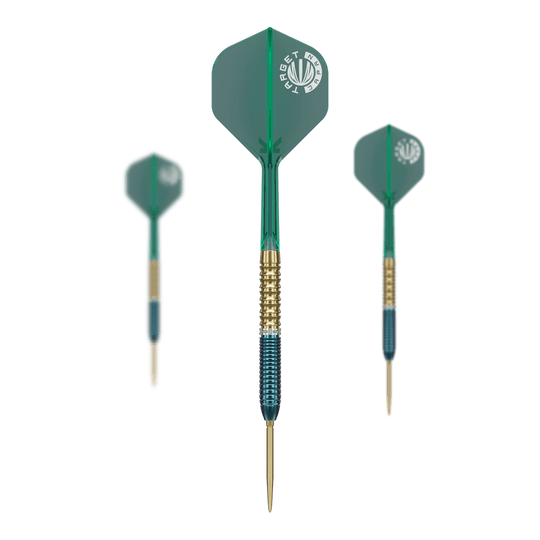 Auf dem Bild sind die Target Japan Prime Series Zenith GEN 2.5 Swiss Point Steeldarts zu sehen. Sie sind Teil einer hochwertigen Dartserie aus Japan.