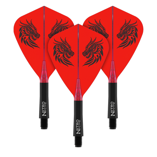 Red Dragon Nitro Flite - Vuelos de cometas de Jonny Clayton Ein Satz Dart-Flights, vermutlich Jonny Clayton Kite Flights Short 22mm, abgebildet. Das Bild zeigt die Flights aus einer anderen Perspektive.