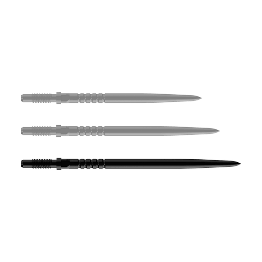 Puntas de dardo convertibles Bulls NL - Agarre anillado - Negro Das Bild zeigt ein Dart-Zubehörteil. Es handelt sich um ein BullsNL Convertible Point mit Ringed Grip in Schwarz und 40mm Länge.