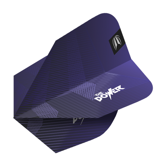 Plumas Target Pro Ultra Phil Taylor Power GEN10 Ten-X - 3 juegos Das Bild zeigt ein Set von lila Dart-Flights mit dem Aufdruck "The Power". Es handelt sich um die Target Pro Ultra Phil Taylor Power GEN10 Ten-X Flights.