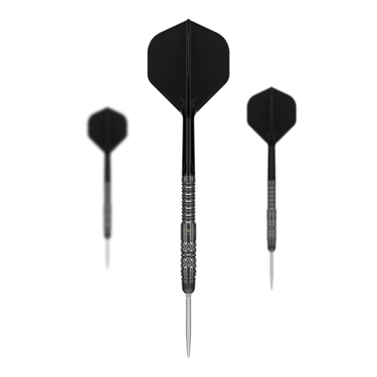 Dardos Target Japan Black Marque Creed Swiss Point de acero - 23 g Hier sieht man die Target Japan Black Marque Creed Swiss Point Steeldarts - 23g als komplettes Set. Die Darts haben ein modernes Design in Schwarz.