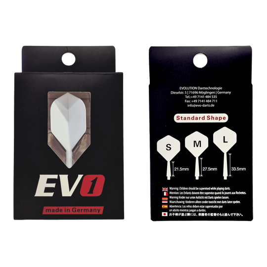 Sistema de eje de vuelo Evolution EVO1 - Blanco Abgebildet ist das Evolution EVO1 Flight-Shaft-System in der Farbe Weiß. Der Artikel eignet sich als hochwertiges Dartzubehör.