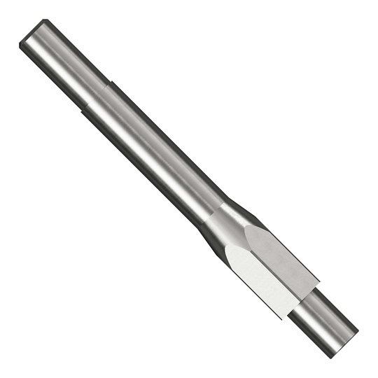 Kit de inicio Caliburn Das Bild zeigt ein metallisches Werkzeug aus dem Caliburn Starter-Kit. Es ist zylindrisch geformt und besitzt abgeschliffene Flächen an einem Ende.