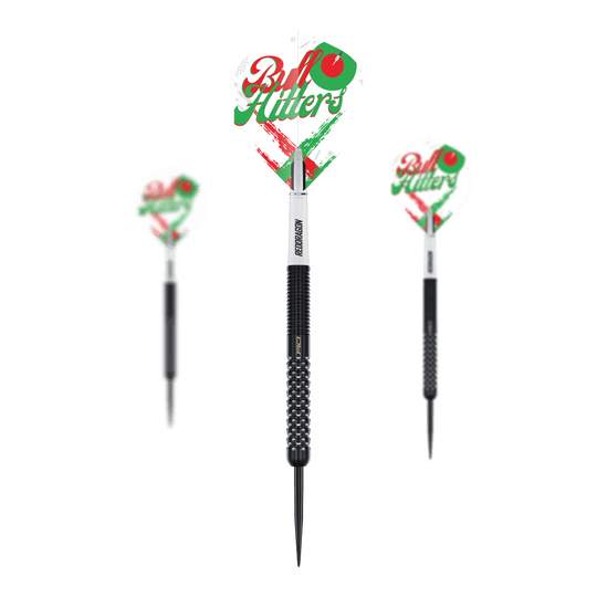 Dardos de acero Red Dragon Bullhitters V1 - 23 g Das Bild zeigt den Red Dragon Bullhitters V1 Steeldarts - 23g als Set. Es handelt sich um Steeldarts mit einem Gewicht von 23 Gramm.