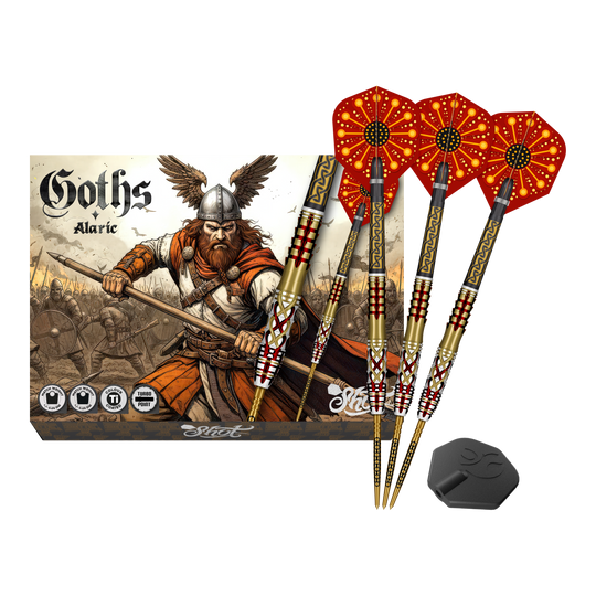 Dardos de acero Shot Goths Alaric Turbo Point - 23 g Abgebildet sind die Shot Goths Alaric Turbo Point Steeldarts - 23g. Die Darts eignen sich besonders für Steeldartspieler.