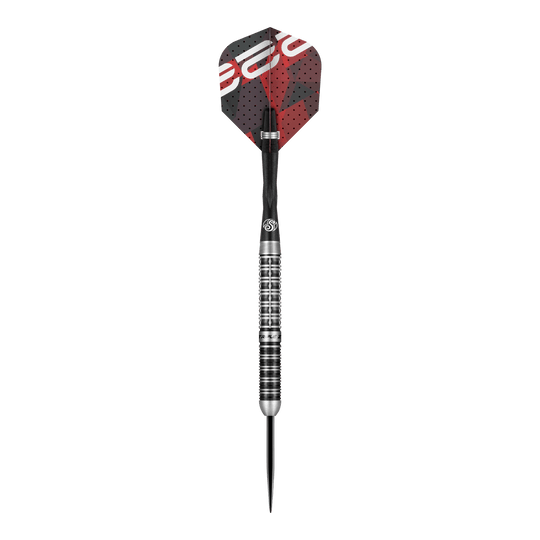 Tiro de dardos de acero Niels Zonneveld V2 Dies ist ein Steeldart aus der Serie "Shot Niels Zonneveld V2". Der Dart hat ein silbernes, geriffeltes Barrel und schwarze sowie rote Flights.