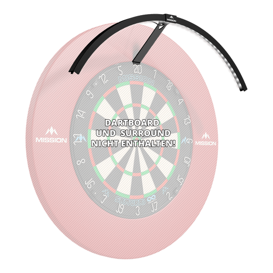 Sistema de iluminación LED Mission Torus 120 - Negro Mission Torus 120 LED Beleuchtungssystem in Schwarz ist auf diesem Bild dargestellt. Es sorgt für optimale Lichtverhältnisse am Dartboard.