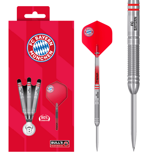 Dardos de acero de tungsteno Bulls FC Bayern Munich Zu sehen sind die Bulls FC Bayern München Tungsten Steeldarts. Das Produkt spricht Dartspieler und Bayern München Fans an.