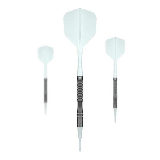 Dardos blandos Caliburn Prisma P2 - 20 g Das Bild zeigt die Caliburn Prisma P2 Softdarts - 20g. Zu sehen ist ein Set von modernen Softdarts.