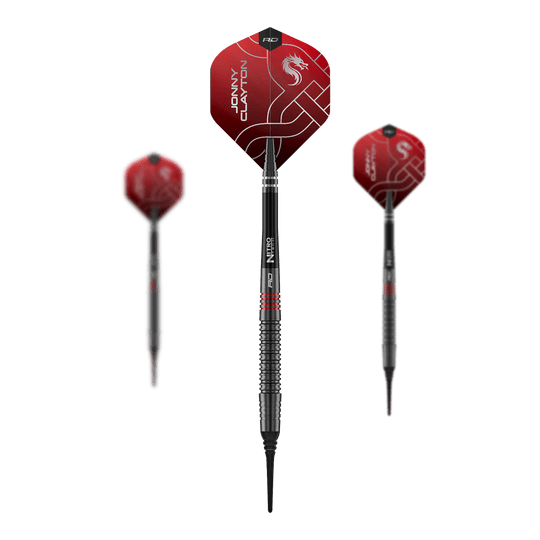 Dardos blandos Red Dragon Jonny Clayton RD-ADV - 18 g Auf dem Foto ist das Set der Red Dragon Jonny Clayton RD-ADV Softdarts - 18g zu sehen. Drei Softdarts liegen nebeneinander als Set.