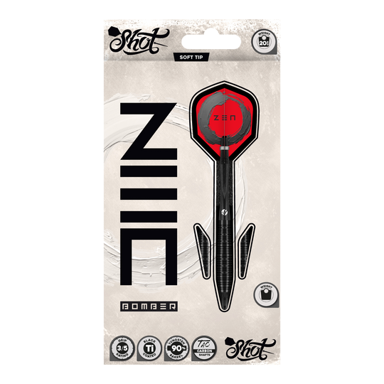 Dardos blandos Shot ZEN Bomber - 20 g Hier sieht man die Shot ZEN Bomber Softdarts - 20g. Die Softdarts sind für präzises Werfen und einen sicheren Halt konzipiert.