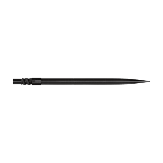 Puntas de dardos Harrows Quick Point - Negras Schwarze Dartspitzen mit einer Länge von 40 mm sind zu sehen. Sie liegen sortiert auf einer hellen Fläche.