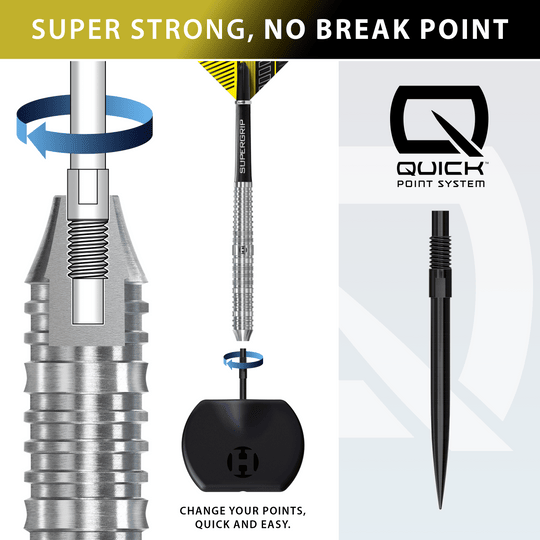 Dardos de acero de punta rápida paralela Harrows NX90 Harrows NX90 Parallel Quick Point Steeldarts sind auf diesem Bild zu sehen. Das Produkt bietet eine ausgezeichnete Balance für Dartspieler.