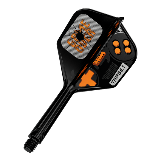 Target K-Flex Juego Terminado No6 Vuelos Das Bild zeigt einen einzelnen Dart Flight. Es handelt sich um das Modell 410577 Target K-Flex GameOver No6 Flights 26mm.