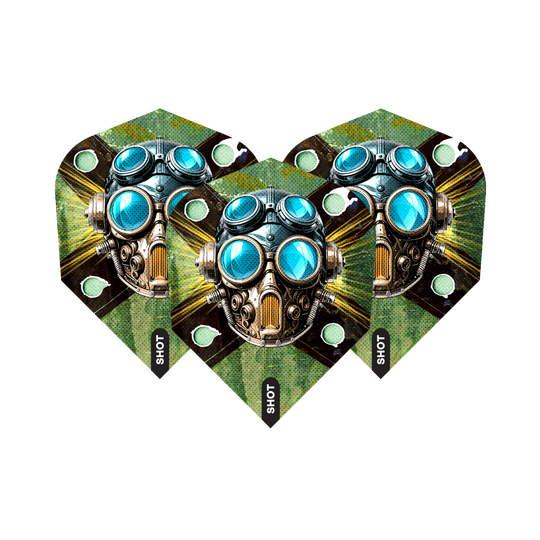 Abgebildet sind die Shot Badlands Krush No6 Flights. Es handelt sich um ein Set Dartflights.