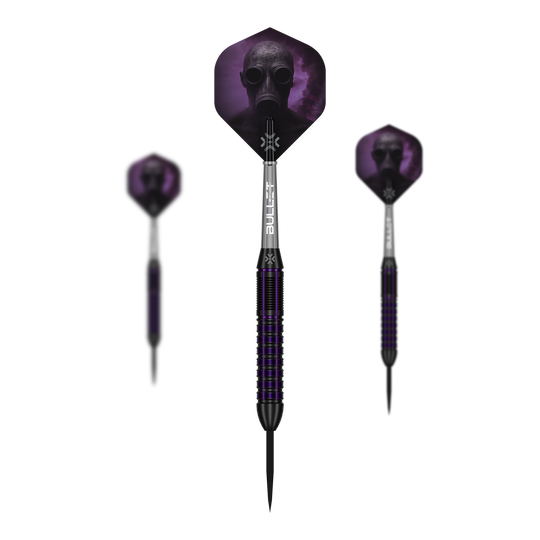 Dardos de acero y latón Bullet Toxic - 23 g Das Bild zeigt das Set Bullet Toxic Brass Steeldarts - 23g. Das Set enthält mehrere Steeldart-Pfeile aus Messing.