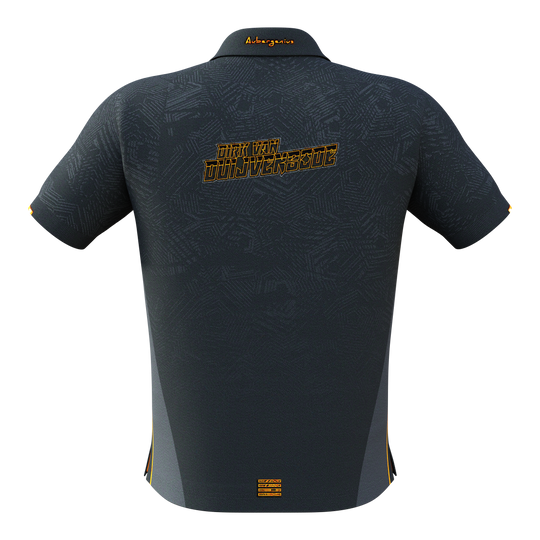 Das Bild zeigt das Bulls NL Dirk Van Duijvenbode Matchshirt 2025 von hinten. Auf dem Rücken steht der Name "Dirk Van Duijvenbode" in gelber Schrift.