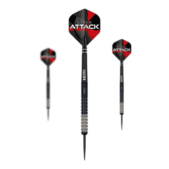 Dardos de acero Red Dragon Rob Owen Stack Attack - 22 g Dies ist das Produkt Red Dragon Rob Owen Stack Attack Steedarts - 22g. Das Bild zeigt ein Set dieser Steeldarts.