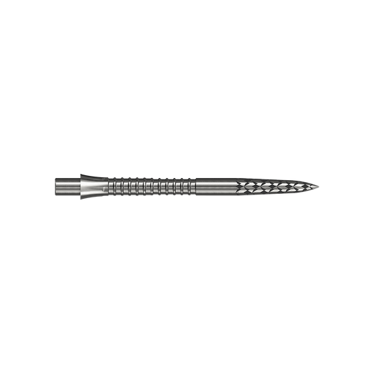 Puntas de dardos Mission Caliburn EVO con logotipo GV - plateadas Eine silberfarbene Steeldartspitze mit einer Länge von 32 mm ist auf dem Bild zu sehen. Das Bild trägt den Dateinamen M002128_Missoin_Caliburn_EVO_GV-Logo_Steeldartspitzen_Silber_32mm_2.