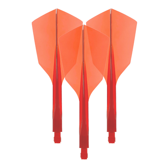 Sistema de vuelo Condor Ax 120 Rojo transparente - Estrecho Das Bild zeigt drei rote Dartflights aus Kunststoff mit schmaler Form. Es handelt sich um das Produkt "Condor Axe 120 Flight-System Clear Red - Narrow".