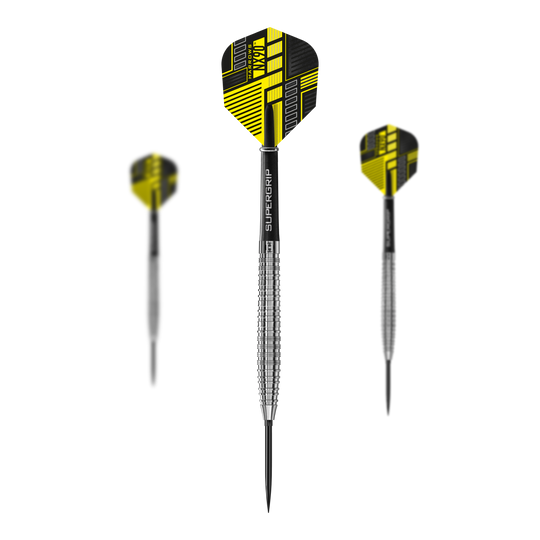 Dardos de acero de punta rápida cónica Harrows NX90 Das Bild präsentiert ein Set der Harrows NX90 Tapered Quick Point Steeldarts. Die Darts sind hochwertig verarbeitet und robust.