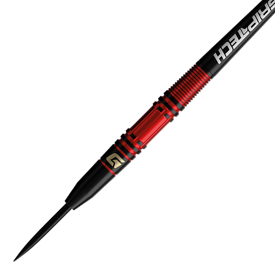 Dies ist ein Foto der GOAT Athlete Red Tungsten Steeldarts. Die Steeldarts bestehen aus robustem Tungsten.