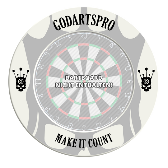 Dieses Bild zeigt ein weißes Dartboard Surround. Das Produkt wird aus einem anderen Blickwinkel fotografiert.