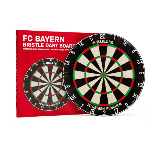 Das Bild präsentiert das Bulls FC Bayern München Bristle Steeldartboard. Es handelt sich um ein Steeldartboard mit FC Bayern München Logo.