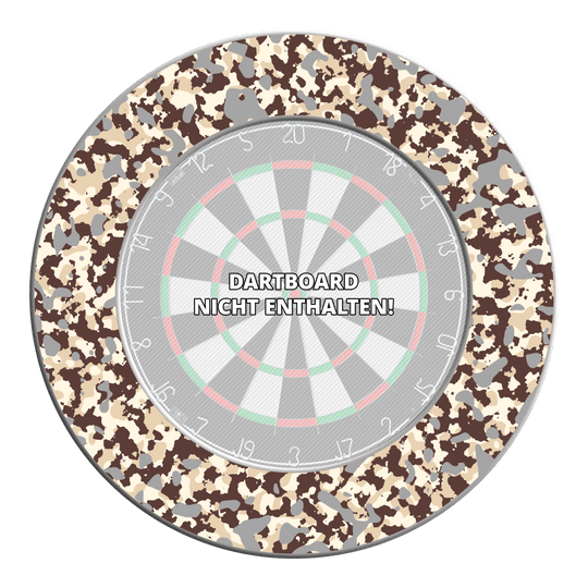 Marco de diana McDart Camo Hier ist ein Dartboard-Surround im Wüstendesign abgebildet. Es dient zum Schutz der Wand und verleiht dem Spielbereich einen besonderen Stil.