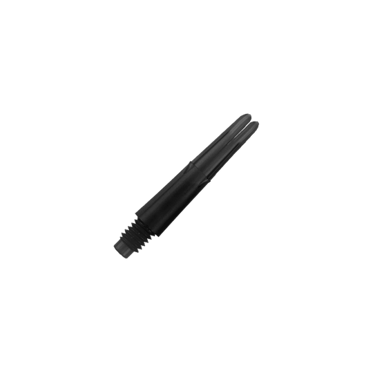 Ejes en L estilo L bloqueados rectos - Negro Das Bild zeigt einen schwarzen geraden Shafts für Darts mit Gewinde am unteren Ende. Er ist ohne Kappen und hat eine Länge von 26 mm.