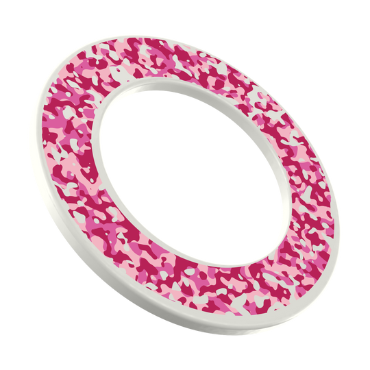 Marco de diana McDart Camo Das Bild zeigt ein Dartboard-Surround in Pink Camouflage. Dieses Produkt schützt die Wand und sieht farbenfroh aus.