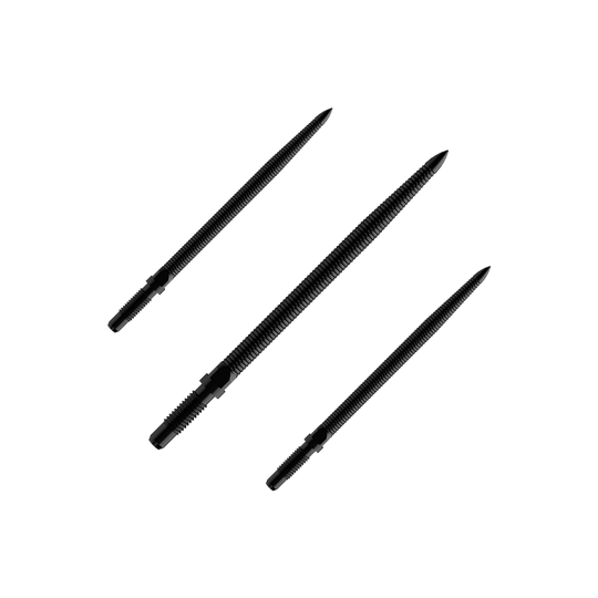 Abgebildet ist ein Set von Dartspitzen mit MicroGrip und schwarzer Farbe. Der Dateiname lautet BU57704_BullsNL_Convertible_Points_MicroGrip_Schwarz_32mm_1Set.
