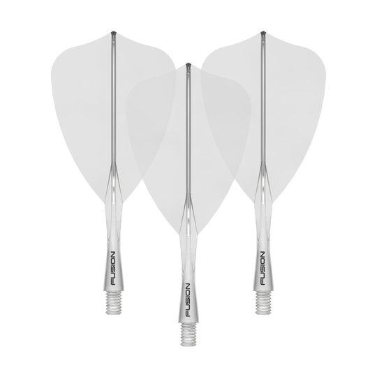 Sistema de eje de vuelo Winmau Fusion Arrow Clear Das Bild zeigt ein Winmau Fusion Flight Shaft System Arrow, klar und 22mm lang. Es handelt sich um ein Set von Schäften für Dartpfeile.