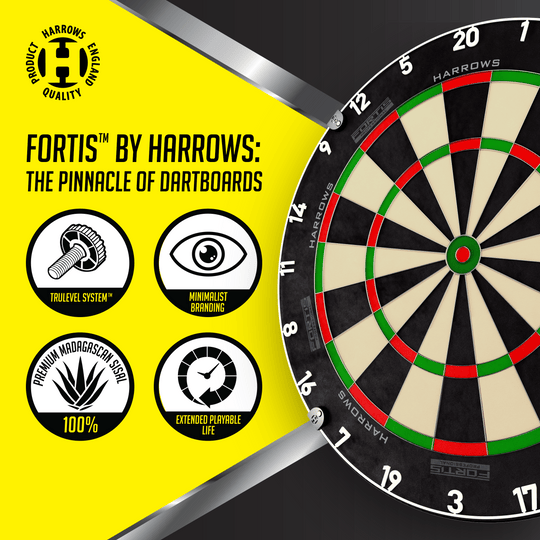 Diana de acero Harrows Fortis Das Foto zeigt ein Harrows Fortis Steeldartboard. Es ist für professionelle Dartspieler geeignet.