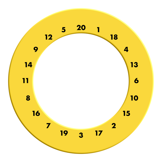 Marco para dardos HD Numbers - Colores personalizados Hier ist ein gelber HD-Zahlensurround in individuellen Farben für Dartscheiben zu sehen. Das Dateinamen lautet MSF-X6G_HD_Zahlen_Dartboard_Surround_EigeneFarben_Gelb_2.