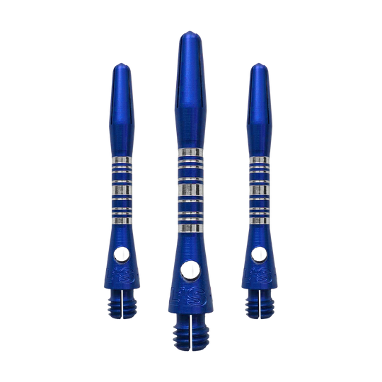 Das Bild zeigt ein Set Bulls NL Supra Aluminium Shafts in Blau mit 34 mm Länge. Die Schäfte sind aus Aluminium gefertigt und bieten eine hohe Qualität.