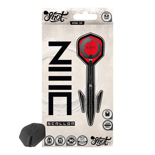Dardos de acero Shot ZEN Scallop Turbo Point - 23 g Dieses Bild zeigt die Shot ZEN Scallop Turbo Point Steeldarts - 23g aus einer weiteren Ansicht. Die Darts zeichnen sich durch hochwertige Verarbeitung aus.