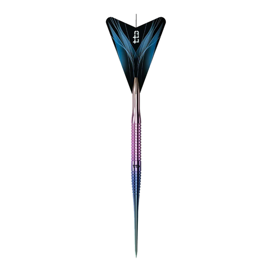 Dardos de acero arcoíris de titanio T3 Caliburn TTD Complete - 7 g Caliburn TTD Complete Titanium T3 Rainbow Steeldarts - 7g. Abgebildet ist ein bunter Steeldartpfeil aus Titan, der speziell für Dartspieler entwickelt wurde.