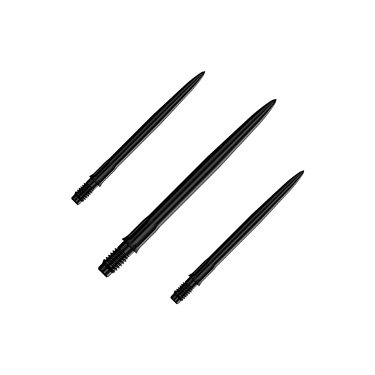 Puntas de dardo Mission R2.5 Rapid Point SM1 - Negras Das Bild zeigt ein Set schwarzer Dartspitzen mit einer Länge von 30 mm. Mehrere Spitzen sind nebeneinander zu sehen.