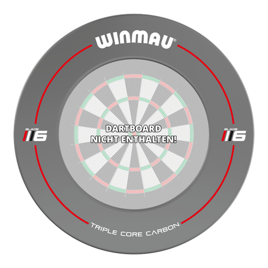 Das Bild zeigt einen grauen Winmau Blade 6 Dartboard Surround. In der Mitte steht: "Dartboard nicht enthalten!"