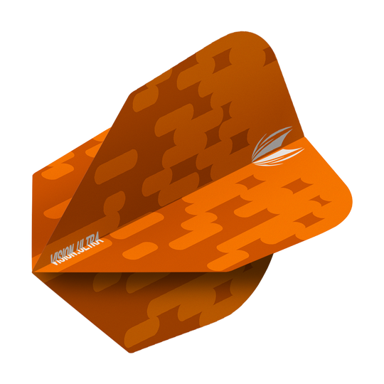 TG61_333810_Target_Vision_Ultra_Orange_Ten-X_Flights_2 Das Bild zeigt das Produkt "Target Vision Ultra Orange Ten-X Flights". Es handelt sich um einen orangenen Dartflight mit einem modernen Muster und weißem Logo.